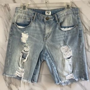 Light Denim Wash Ripped Shorts